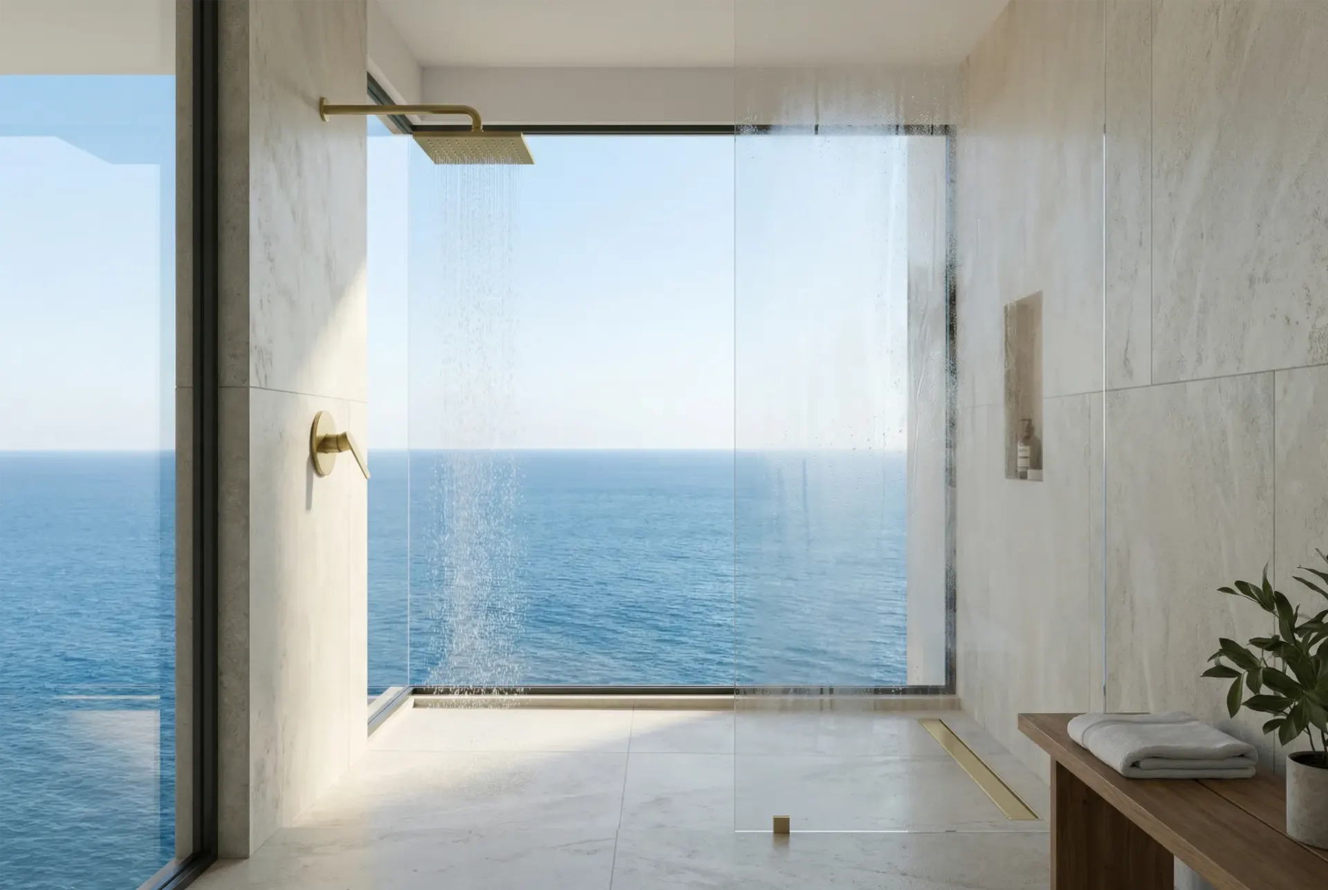 Sleek and modern shower hardware for a high-end bathroom renovation.