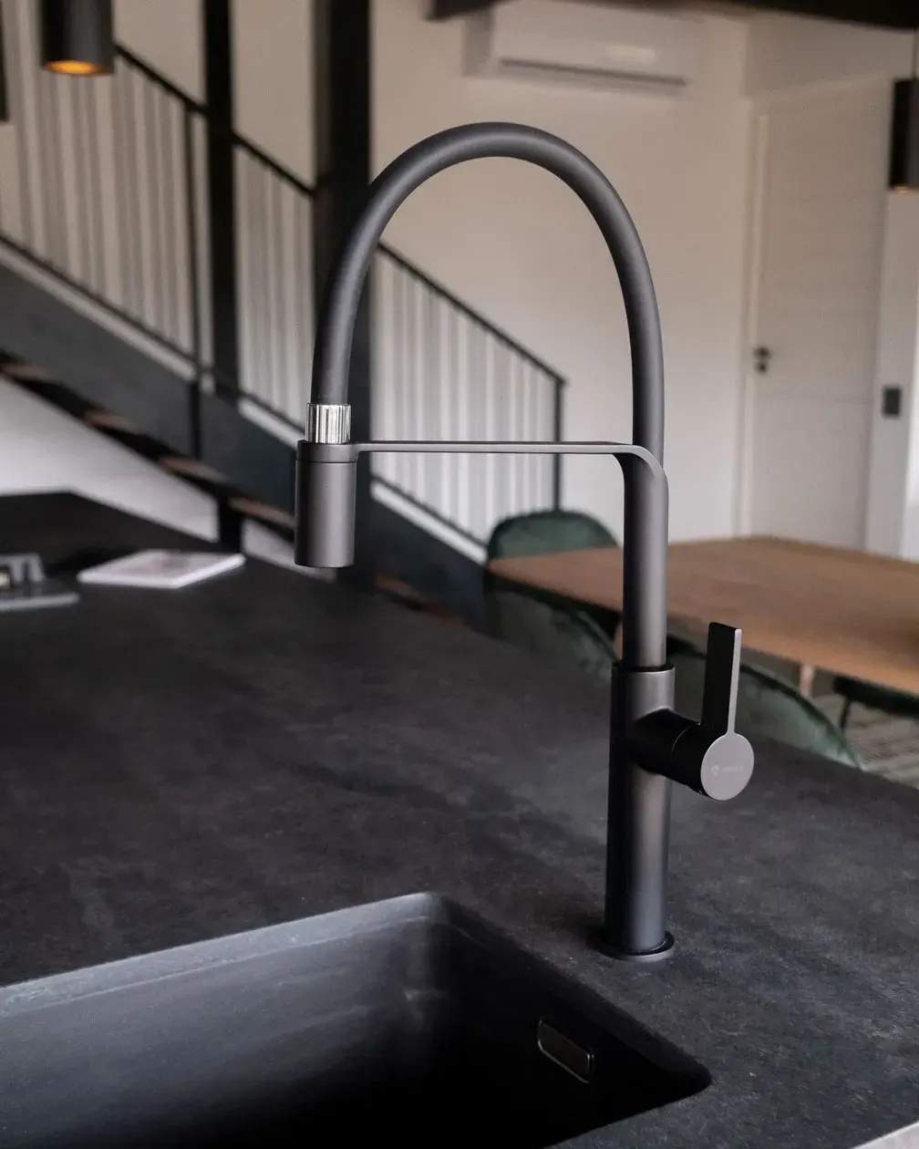 Luxury Volanta kitchen taps by Meissen for modern interior kitchen design.