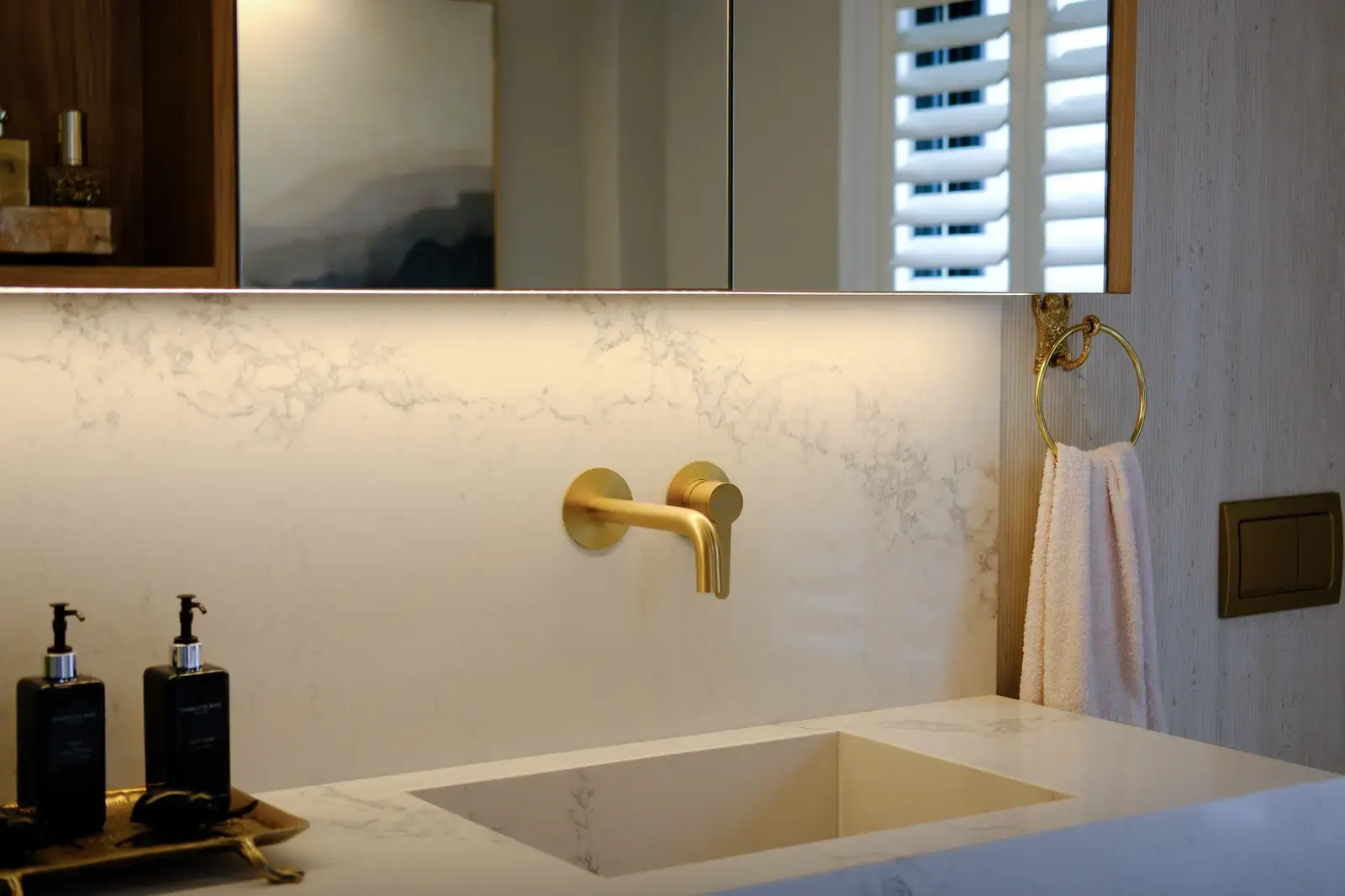 Attivo satin brass wall mounted basin mixer